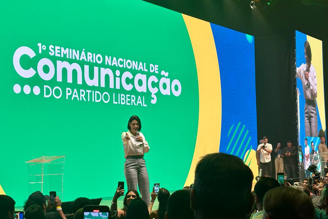 Michelle Bolsonaro discursou no segundo dia do seminário de comunicação do PL, em Brasília