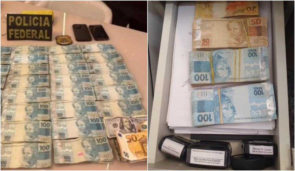 Agentes da Polícia Federal (PF) apreenderam pacotes com dinheiro em espécie na casa e no gabinete do governador do Tocantins, Wanderlei Barbosa (Republicanos).