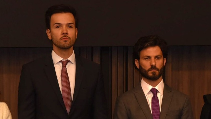 O presidente da ALMG, Tadeu Leite, o Tadeuzinho, e o futuro secretário de Governo, Marcelo Aro, durante a posse do desembargador Octavio Boccalini como presidente do TRE-MG no ano ado