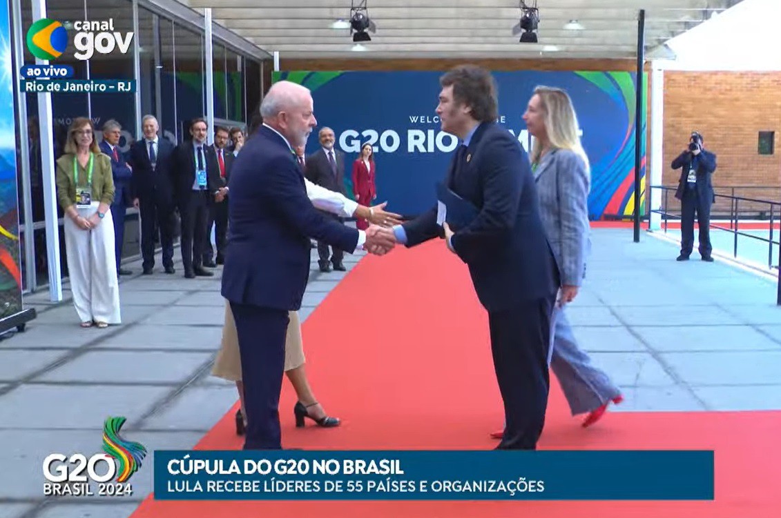 O presidente Luiz Inácio Lula da Silva (PT) recebe o presidente argentino, Javier Milei, para participação na Cúpula do G20.