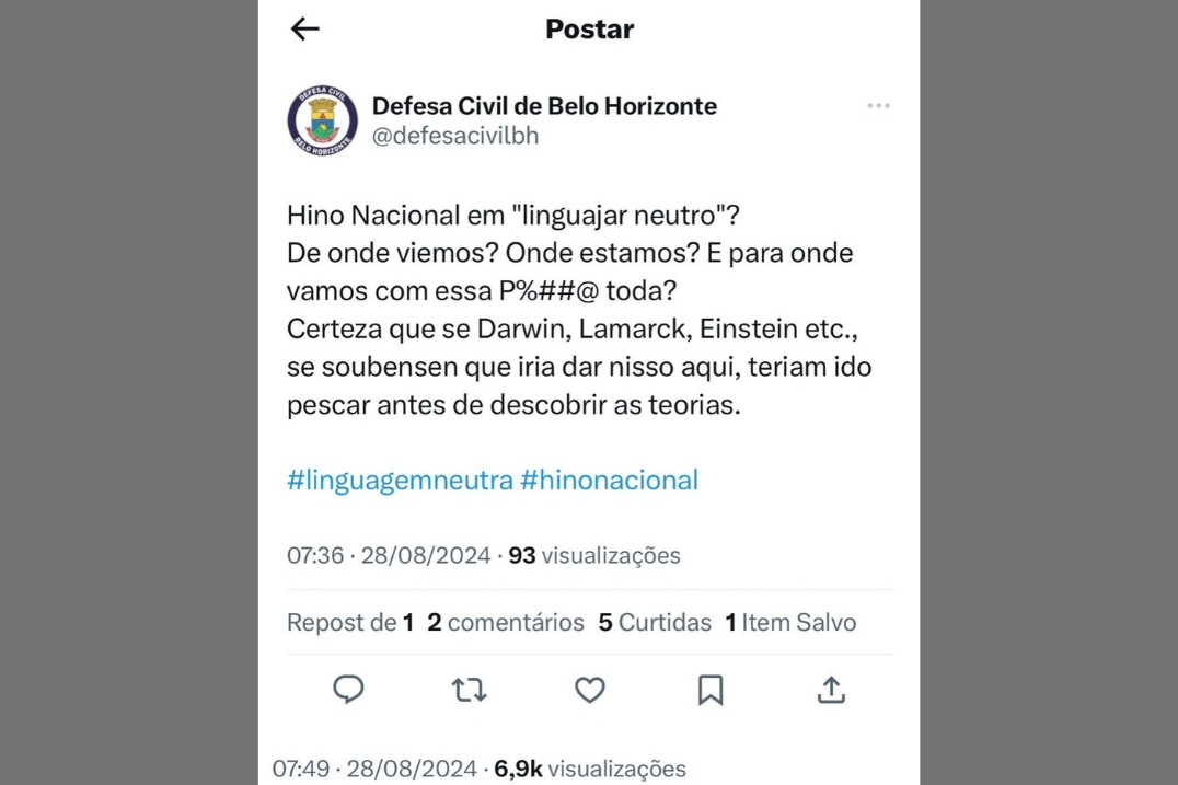 Post foi apagado logo após a publicação, mas usuários do X printaram a tela
