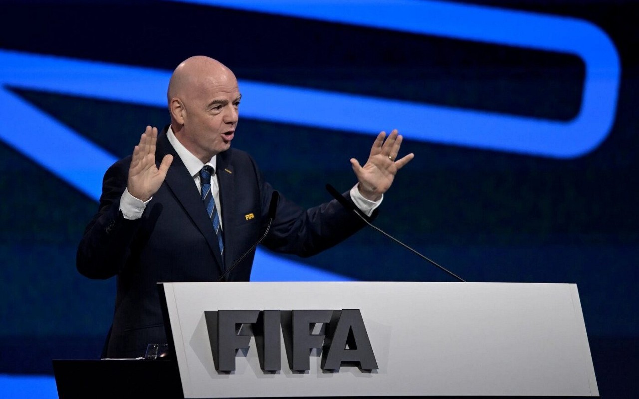 Gianni Infantino, presidente da Fifa, fala no 75º Congresso da entidade (Foto: Reprodução / Fifa)