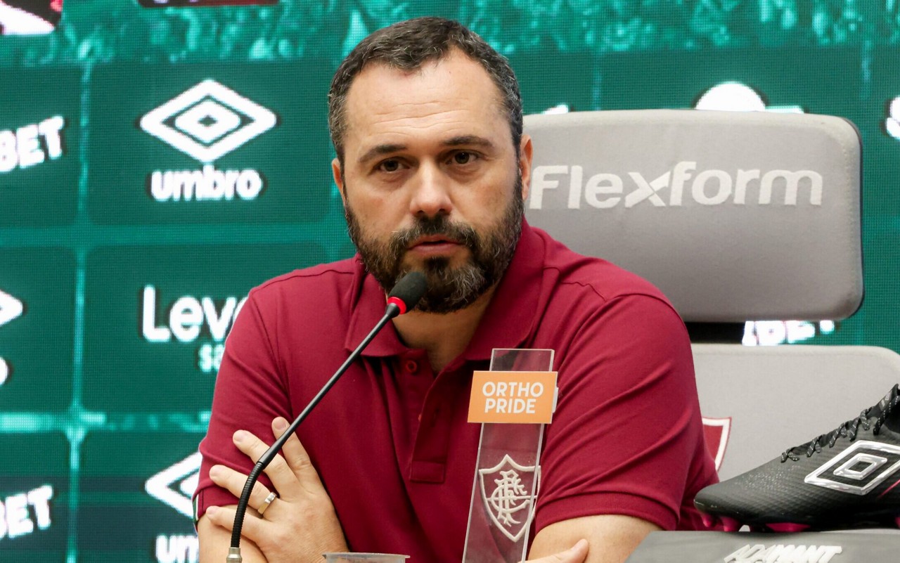 Presidente do Fluminense, Mário Bittencourt durante coletiva de imprensa no CT Carlos Castilho (Foto: Lucas Merçon/Fluminense FC)