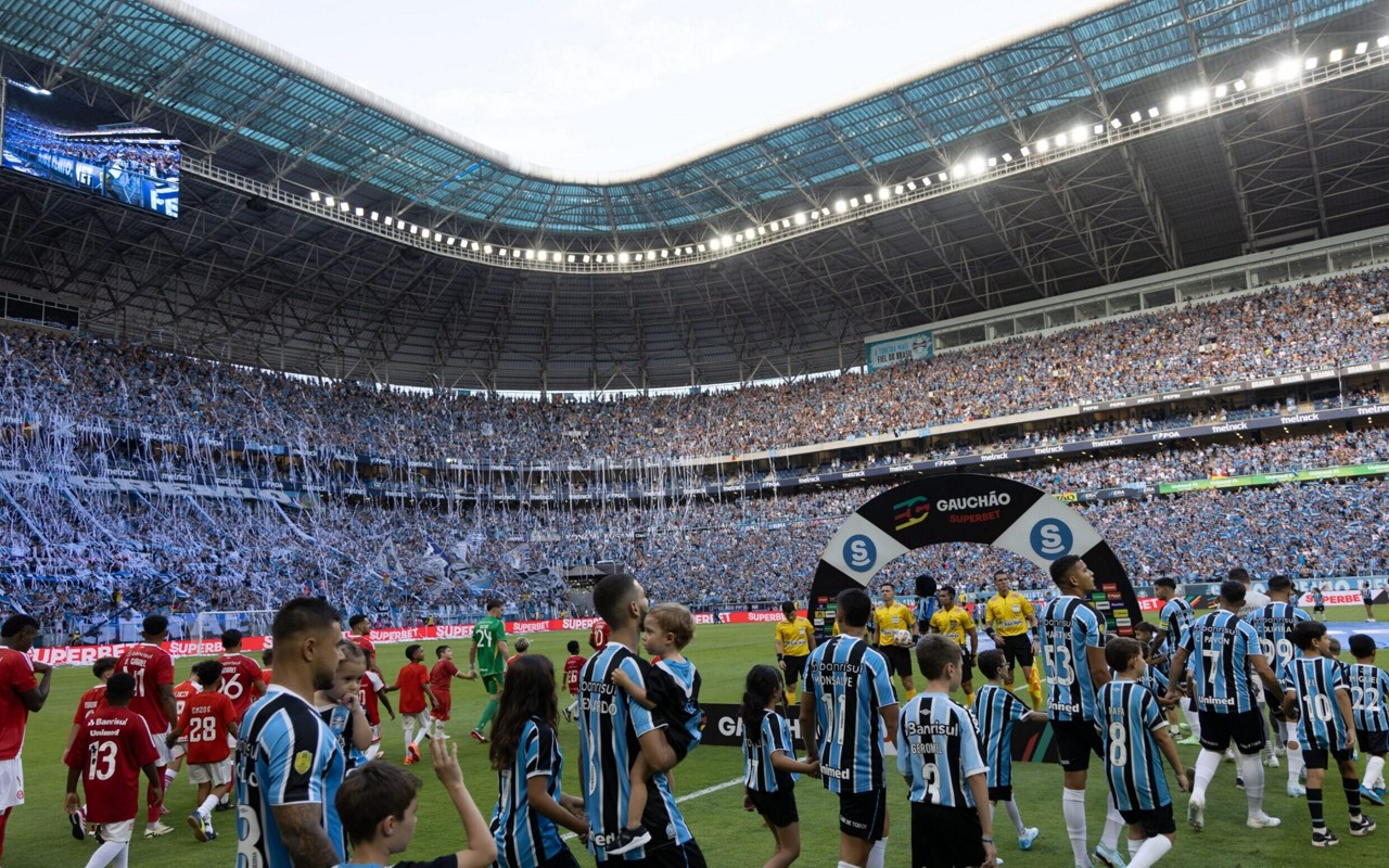 Vista geral da Arena do Grêmio antes de Grêmio e Internacional. (foto: Liamara Polli/AGIF)