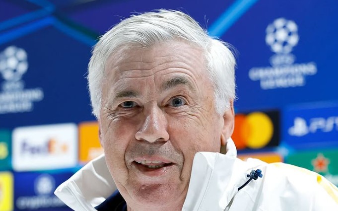 Carlo Ancelotti durante entrevista coletiva do Real Madrid (Foto: Reprodução/Real Madrid)