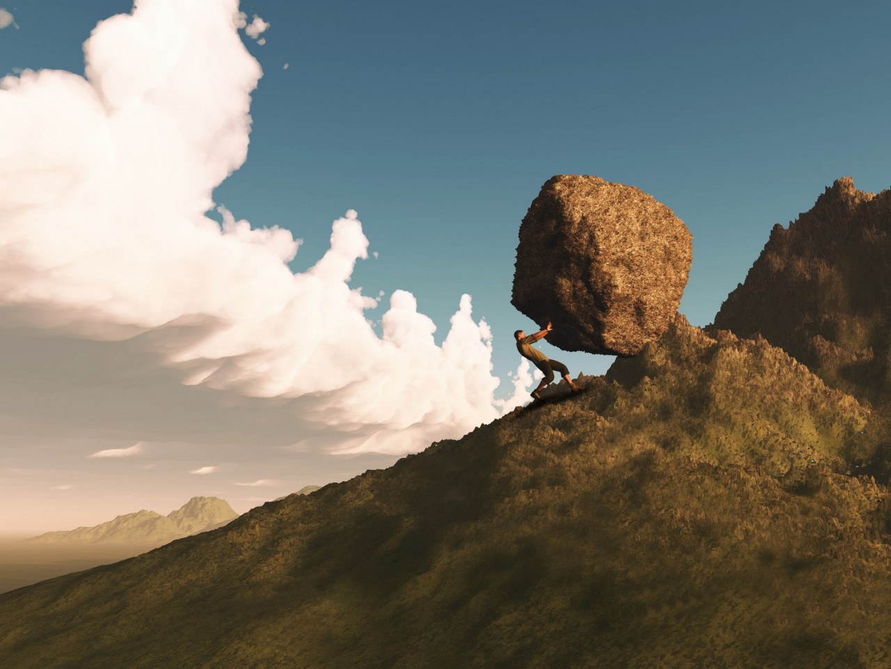 Sísifo é um personagem da mitologia grega condenado a rolar uma pedra montanha acima apenas para vê-la cair e ter que começar tudo de novo