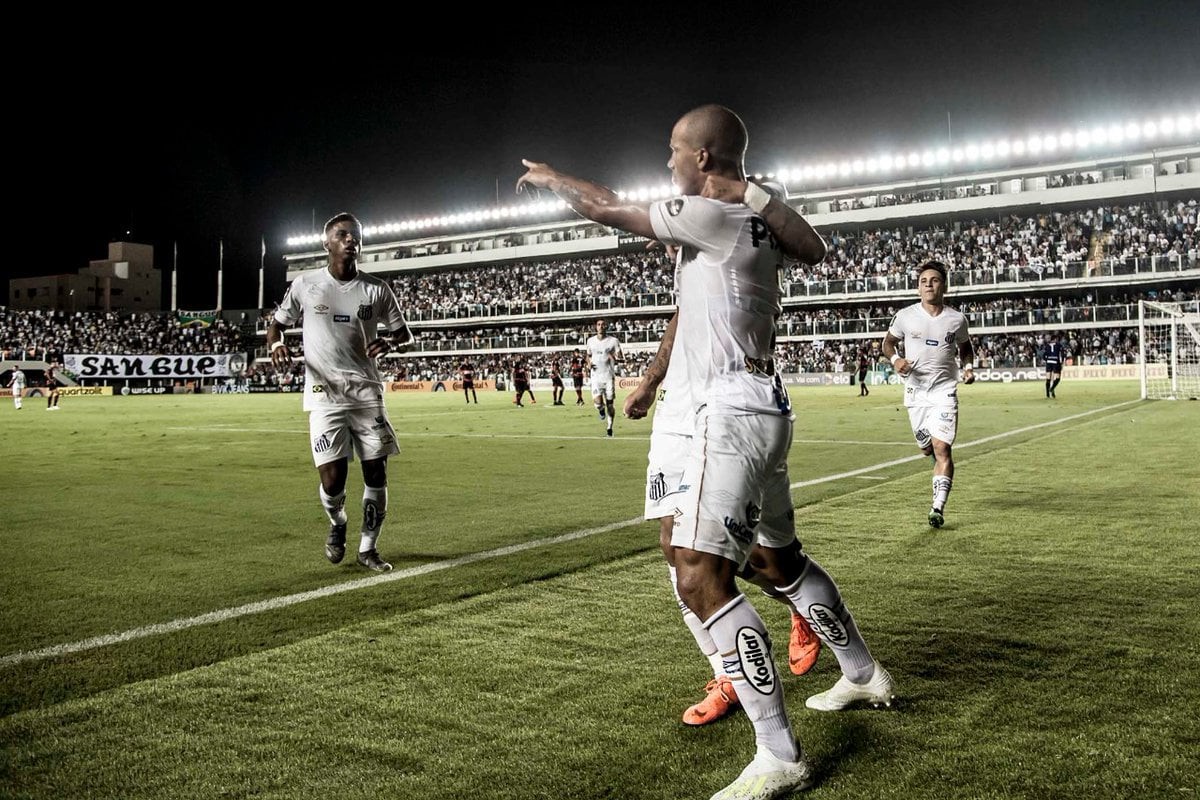 ánchez comemora um dos gols na goleada do Santos sobre o Flamengo em 2019. (Foto: Divulgação / Twitter)