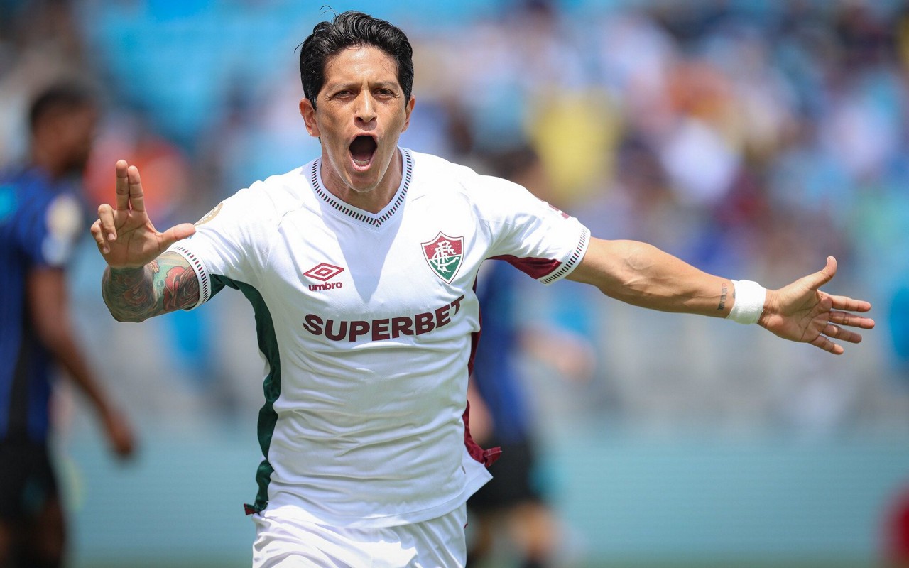 Germán Cano comemora ao marcar contra a Inter de Milão nas oitavas de final do Mundial (Foto: Marcelo Gonçalves/FFC)