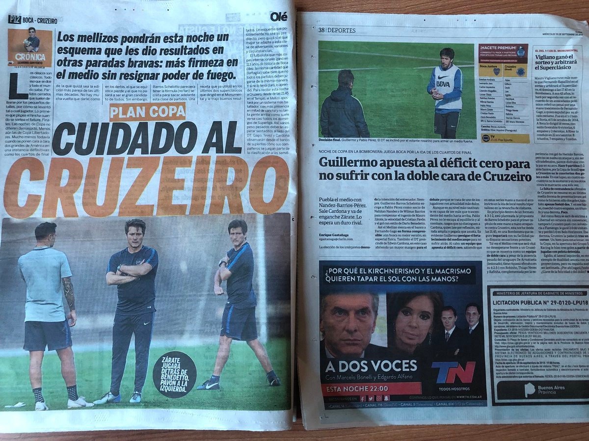 Olé e Clarín analisam embate entre Boca Juniors e Cruzeiro