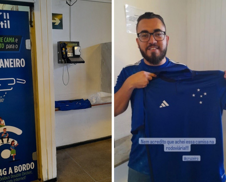 Torcedor encontra camisa do Cruzeiro na rodoviária de BH e comemora