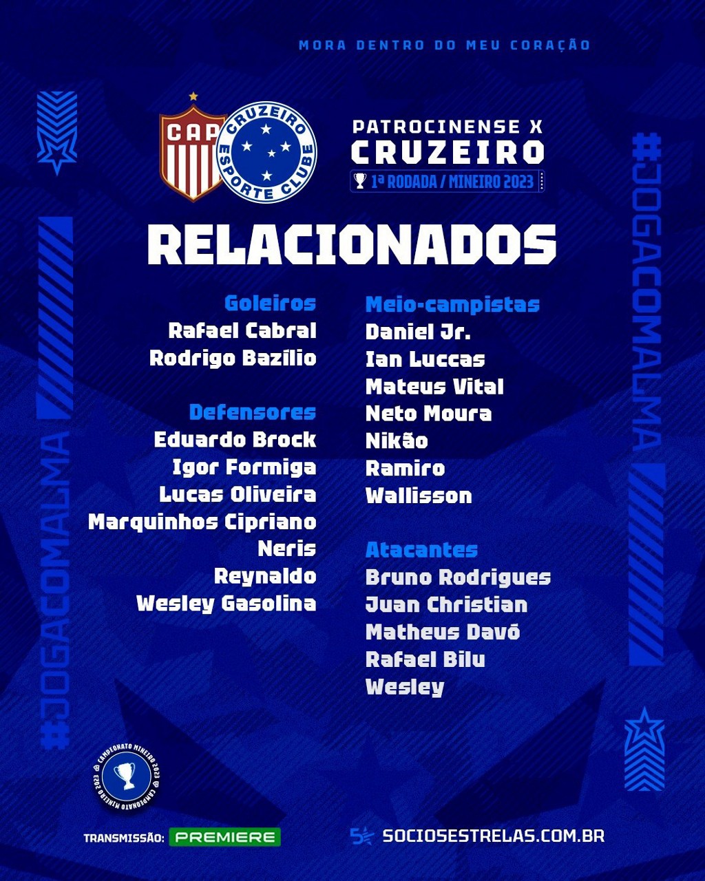 Cruzeiro divulgou lista de relacionados para a estreia no Mineiro