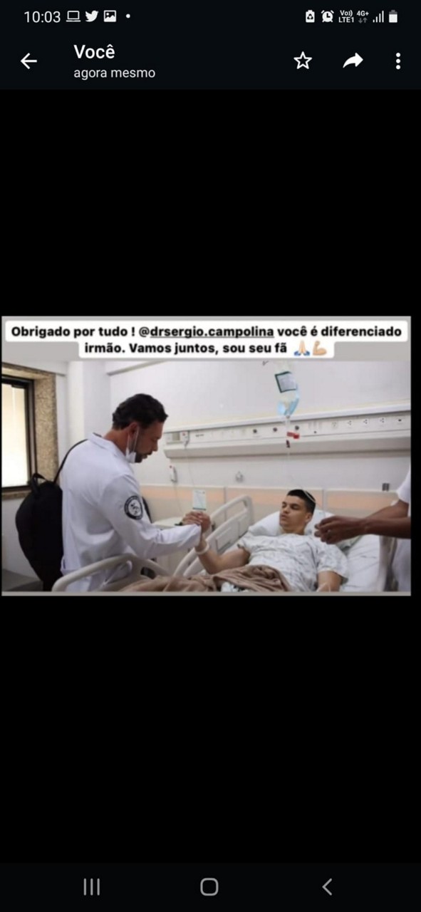 Jogador postou em suas redes sociais um agradecimento ao médico do clube, doutor Sérgio Campolina; Cruzeiro não estipula previsão de retorno
