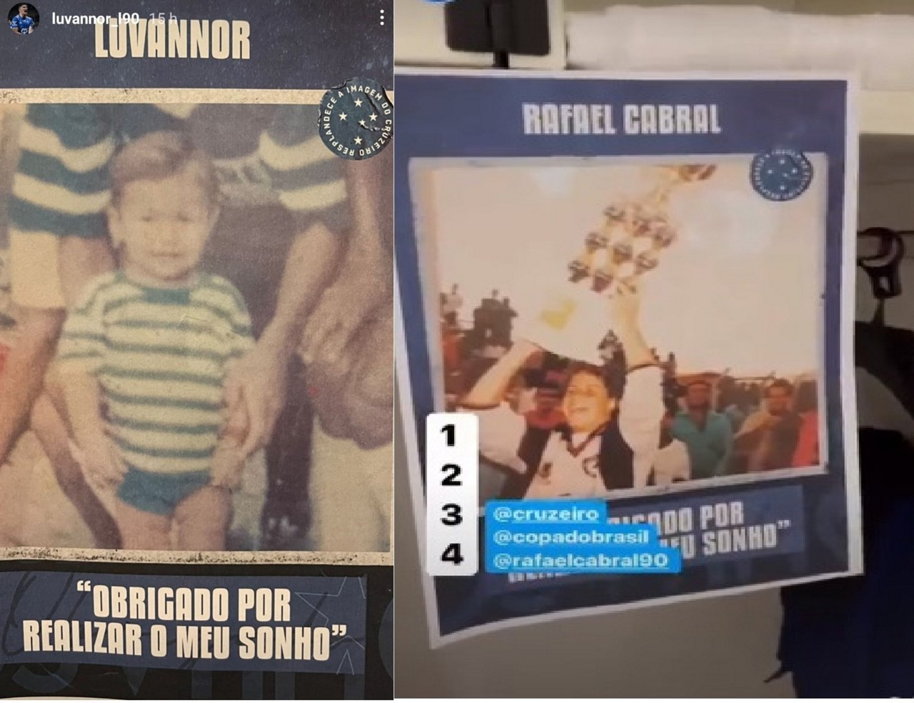 Jogadores registraram homenagem do Cruzeiro nas redes sociais