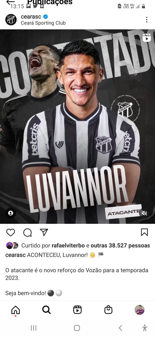 Atacante Luvannor foi confirmando nesta sexta-feira (30) como novo reforço do Ceará