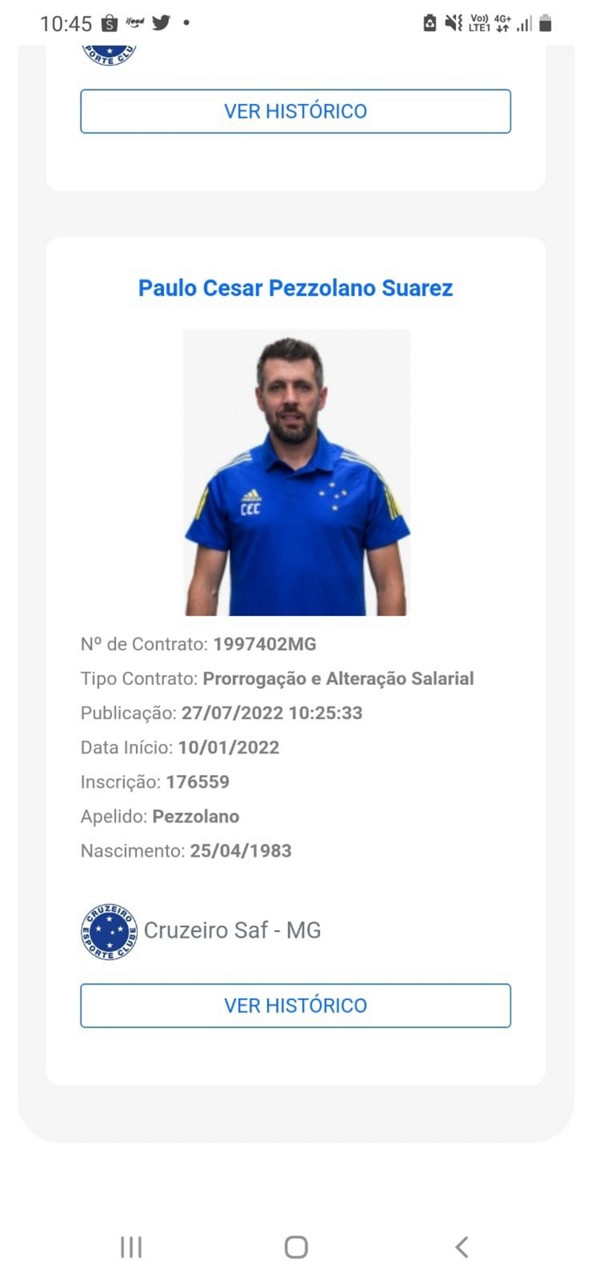 Novo contrato de Pezzolano com o Cruzeiro foi publicado no BID da CBF nesta quarta-feira (27)