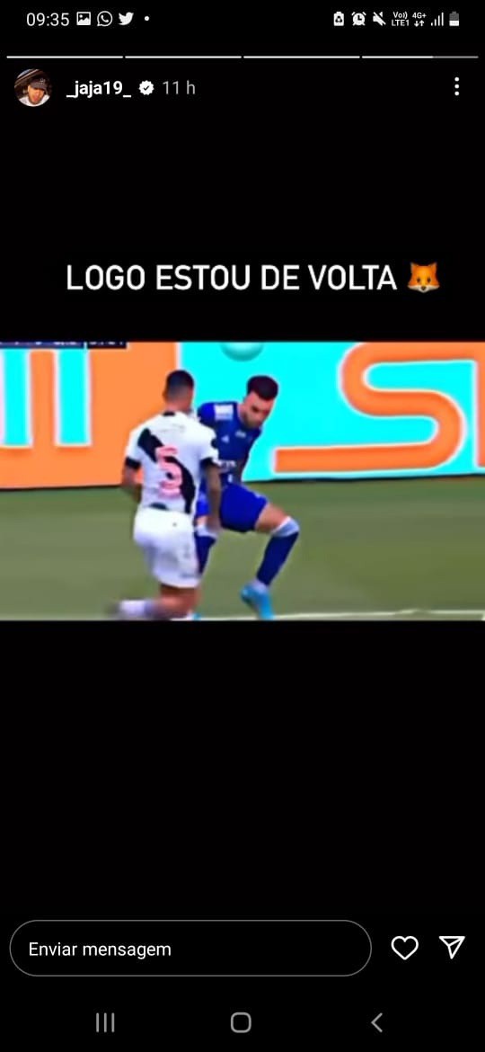 Atacante Jajá usa redes sociais para projetar retorno aos gramados pelo Cruzeiro