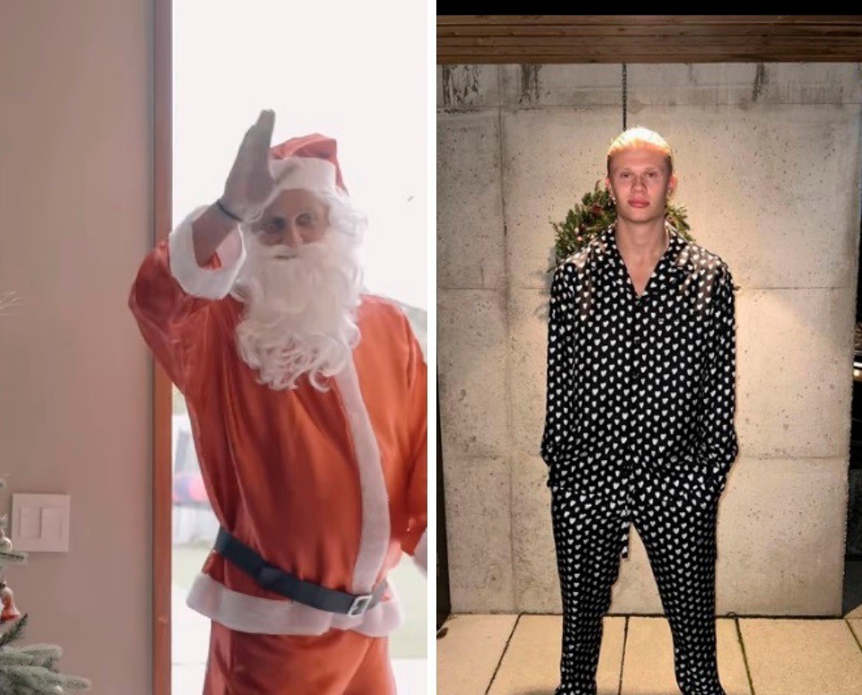 David Luiz, de Papai Noel, e Haaland, de pijama