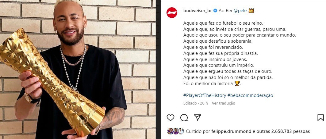 Neymar recebe homenagem a Pelé e posta em suas redes sociais