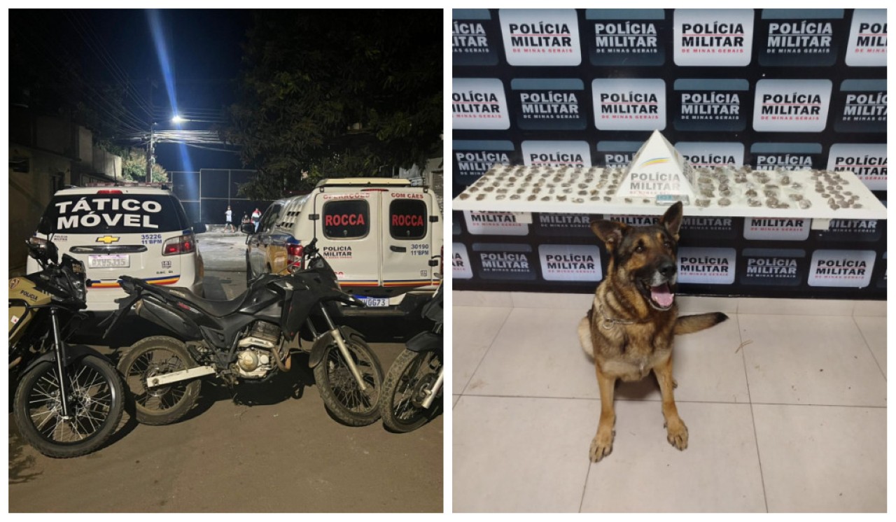 Moto modelo XRE 300 e 127 porções de maconha foram apreendidas durante ação da PMMG em Manhuaçu