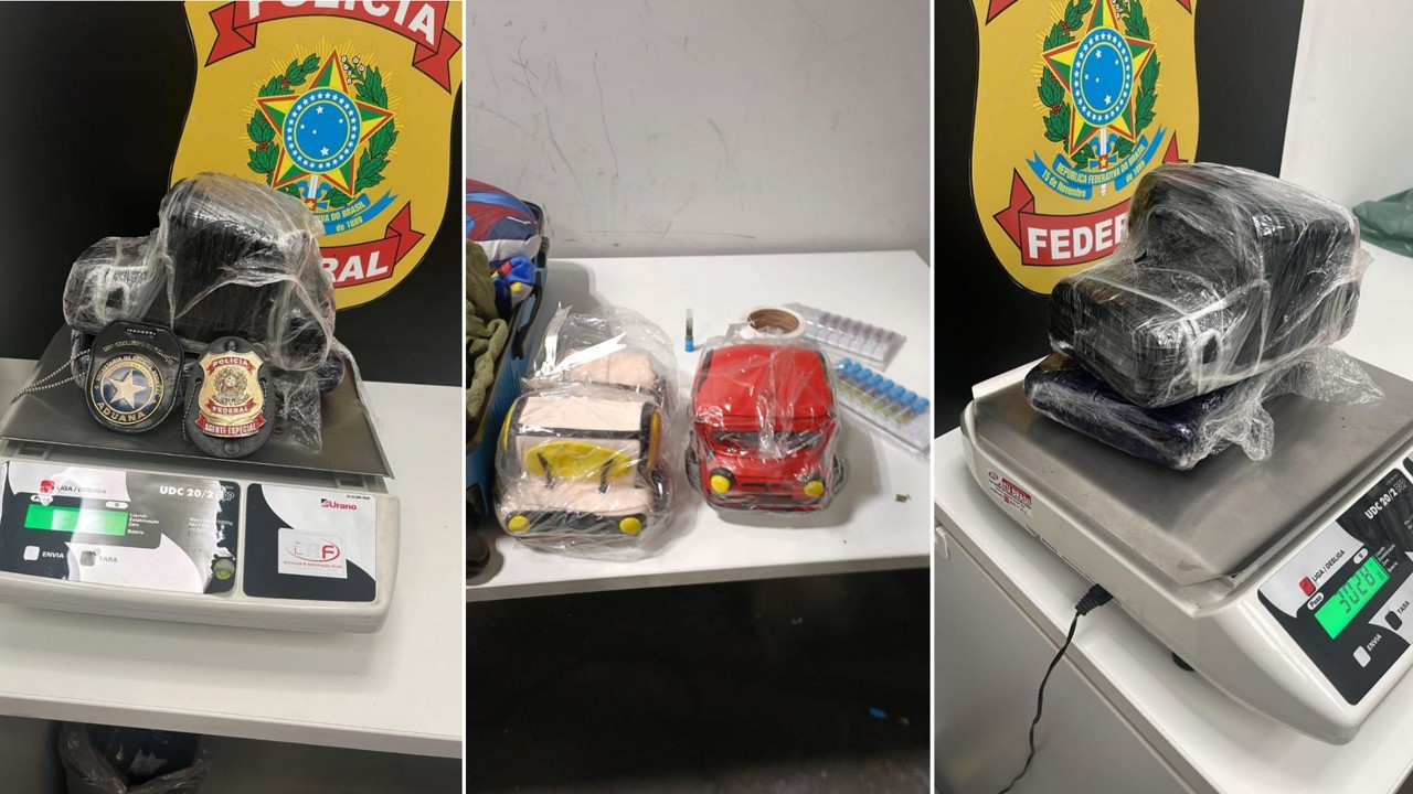 Homem transportava três tabletes de skunk e foi flagrado por equipes da Receita e da PF