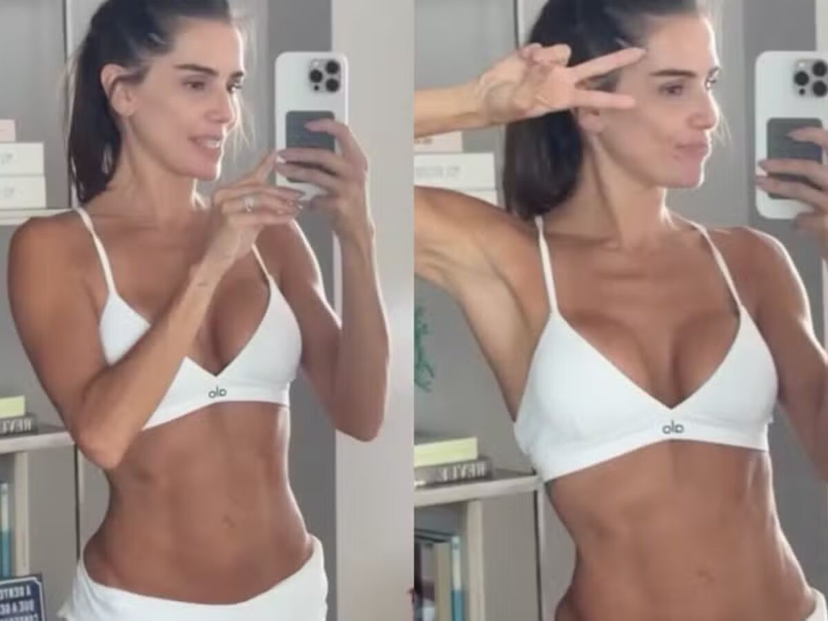 Deborah Secco puxa shorts no limite e exibe abdômen definido após treino intenso
