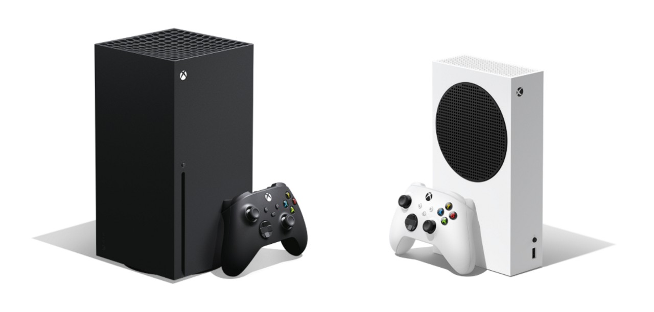 À esquerda, o Microsoft Xbox Series X; no lado direito o Xbox Series S