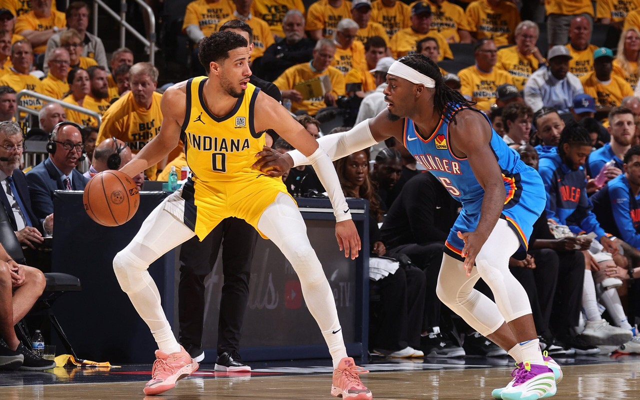 Tyrese Haliburton em ação pelo Pacers nas finais da NBA (Foto: Nathaniel S. Butler/AFP)