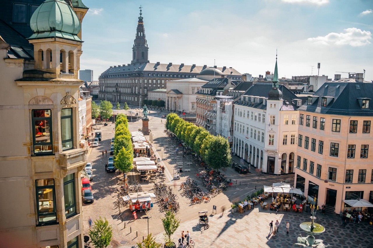 Vista do telhado de Stroget, a área comercial e turística mais famosa de Copenhague 