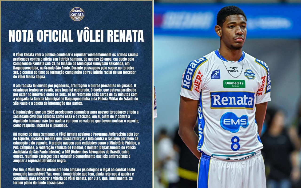 Vôlei Renata denuncia ato de racismo contra jogador da base