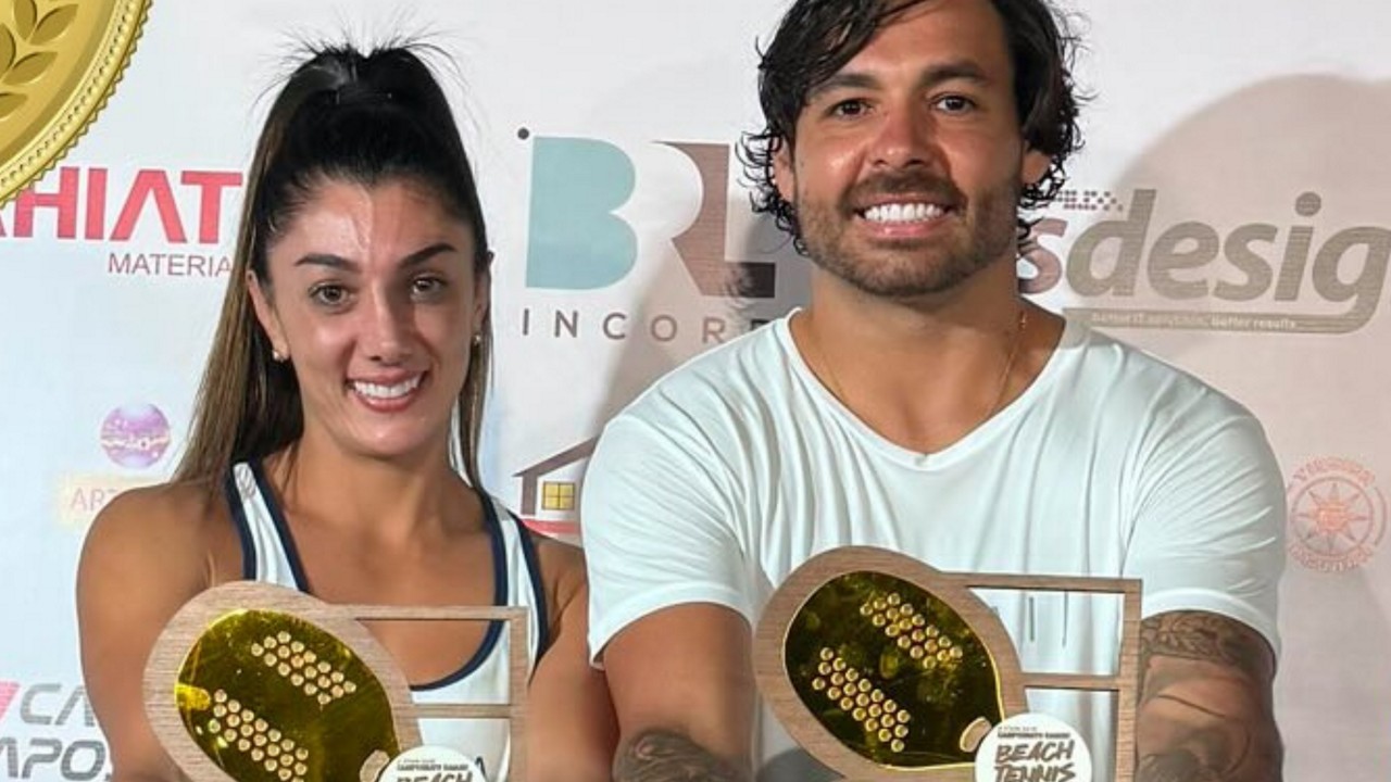Diane Goulart e Ricardo Goulart, campeões de beach tennis na Bahia