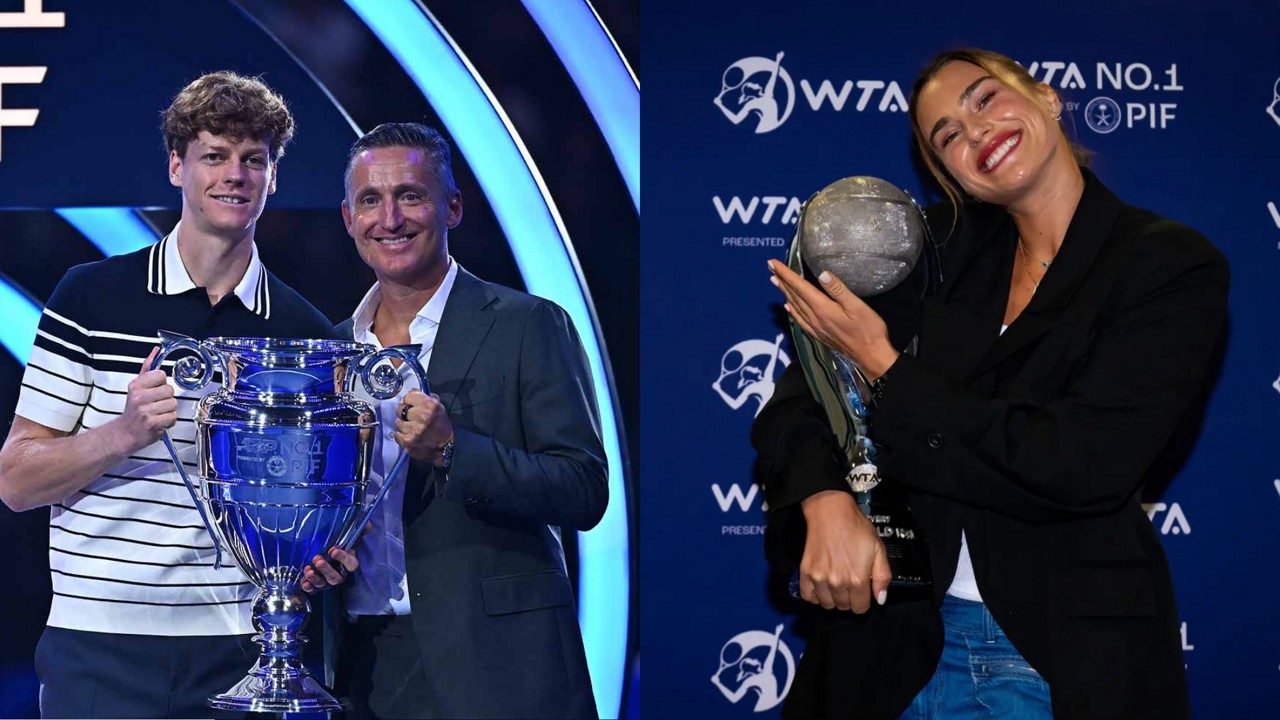 Jannik Sinner e Aryna Sabalenka, líderes dos rankings mundiais de tênis no simples